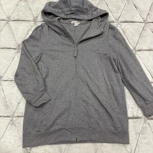 Lacoste Women Full-Zip Hoodie Gray 100% Cotton 3/4 Sleeve Size M Sz 42 Cozy